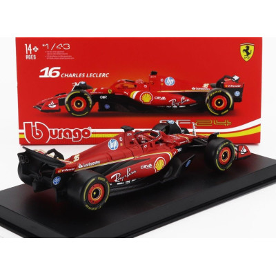 BURAGO FERRARI F1  SF-24 TEAM SCUDERIA FERRARI N 16 4th EMILIA ROMAGNA IMOLA GP 2024 CHARLES LECLERC - WITH PILOT AND SHOWCASE -