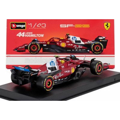 BURAGO FERRARI F1  SF-25 TEAM SCUDERIA FERRARI HP N 44 SEASON 2025 LEWIS HAMILTON - WITH PILOT AND SHOWCASE - RED 1/43