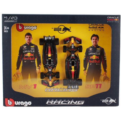 BURAGO RED BULL SET F1  2X RB20 TEAM ORACLE RED BULL RACING N 1 WORLD CHAMPION SEASON 2024 MAX VERSTAPPEN + N 11 SERGIO PEREZ -