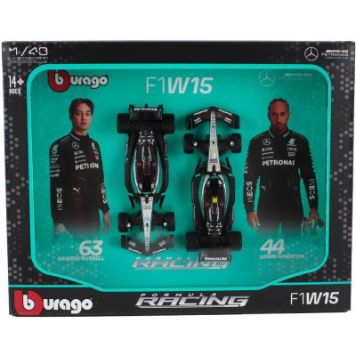 BURAGO MERCEDES GP SET F1  2X W15 TEAM MERCEDES-AMG PETRONAS FORMULA ONE N 44 SEASON 2024 LEWIS HAMILTON + N 63 GEORGE RUSSELL -