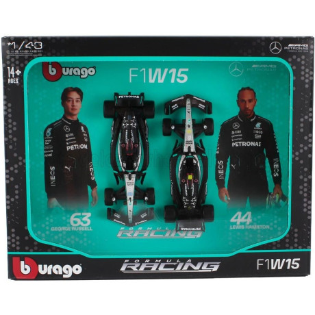 BURAGO MERCEDES GP SET F1  2X W15 TEAM MERCEDES-AMG PETRONAS FORMULA ONE N 44 SEASON 2024 LEWIS HAMILTON + N 63 GEORGE RUSSELL -