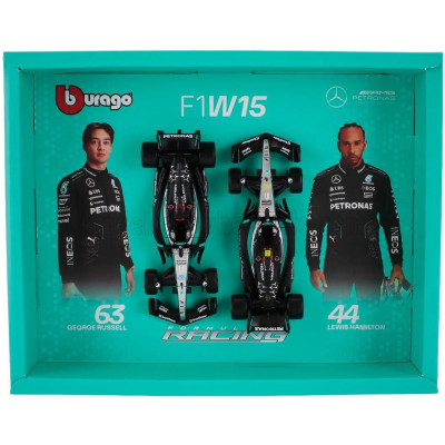 BURAGO MERCEDES GP SET F1  2X W15 TEAM MERCEDES-AMG PETRONAS FORMULA ONE N 44 SEASON 2024 LEWIS HAMILTON + N 63 GEORGE RUSSELL -