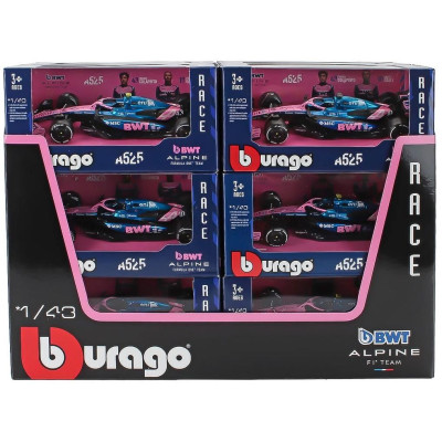 BURAGO ALPINE F1 - SET 12X - ESPOSITORE - DISPLAY STAND - A525 TEAM BWT ALPINE N 10 SEASON 2025 PIERRE GASLY + N 43 FRANCO COLAP