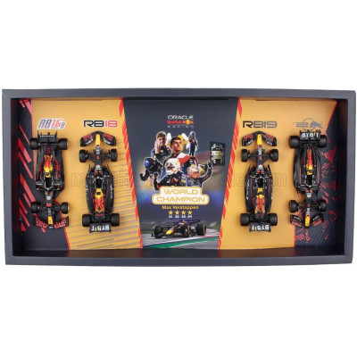 BURAGO RED BULL SET F1  4X - 4 TIME WORLD CHAMPION - RB16B N 33 SEASON 2021 - RB18 N 1 SEASON 2022 - RB19 N 1 SEASON 2023 - RB20