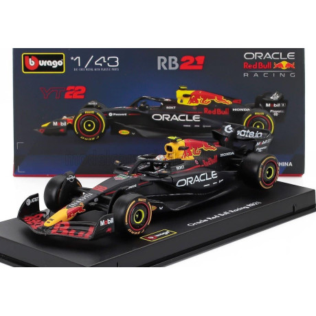 BURAGO RED BULL F1  RB21 TEAM ORACLE RED BULL RACING N 22 SEASON 2025 YUKI TSUNODA - WITH PILOT AND SHOWCASE - BLUE YELLOW RED 1