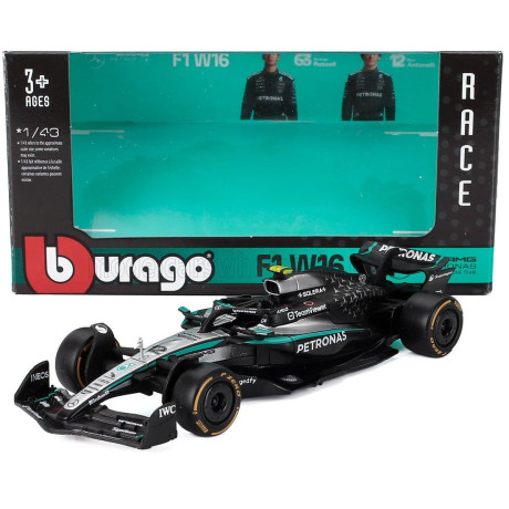 BURAGO MERCEDES GP F1  W16 TEAM AMG PETRONAS MOTORSPORT N 12 SEASON 2025 ANDREA KIMI ANTONELLI - BLACK SILVER GREEN 1/43