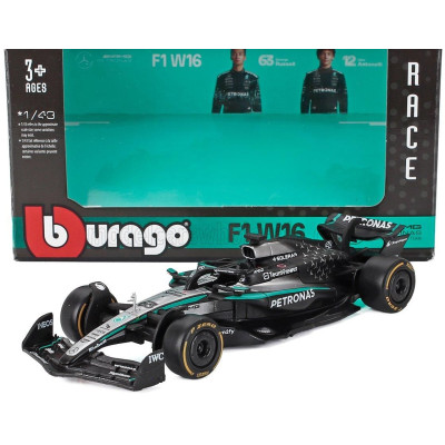 BURAGO MERCEDES GP F1  W16 TEAM AMG PETRONAS MOTORSPORT N 63 SEASON 2025 GEORGE RUSSELL - BLACK SILVER GREEN 1/43