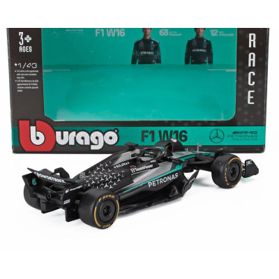 BURAGO MERCEDES GP F1  W16 TEAM AMG PETRONAS MOTORSPORT N 63 SEASON 2025 GEORGE RUSSELL - BLACK SILVER GREEN 1/43