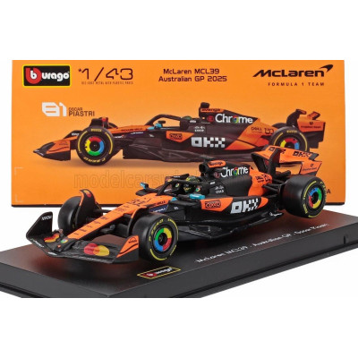BURAGO McLAREN F1  MCL39 TEAM MCLAREN N 81 SEASON GP 2025 OSCAR PIASTRI - WITH PILOT AND SHOWCASE - ORANGE BLACK 1/43