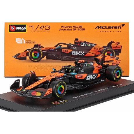 BURAGO McLAREN F1  MCL39 TEAM MCLAREN N 81 SEASON GP 2025 OSCAR PIASTRI - WITH PILOT AND SHOWCASE - ORANGE BLACK 1/43