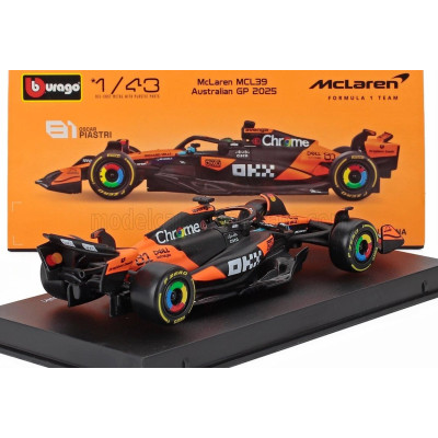 BURAGO McLAREN F1  MCL39 TEAM MCLAREN N 81 SEASON GP 2025 OSCAR PIASTRI - WITH PILOT AND SHOWCASE - ORANGE BLACK 1/43
