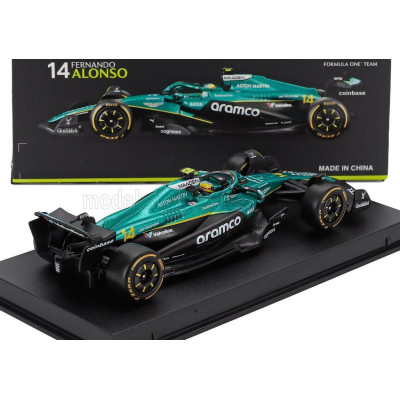 BURAGO ASTON MARTIN F1  AMR25 TEAM ARAMCO COGNIZANT N 14 SEASON 2025 FERNANDO ALONSO - WITH PILOT AND SHOWCASE - GREEN BLACK 1/4