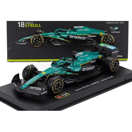 BURAGO ASTON MARTIN F1  AMR25 TEAM ARAMCO COGNIZANT N 18 SEASON 2025 LANCE STROLL - WITH PILOT AND SHOWCASE - GREEN BLACK 1/43