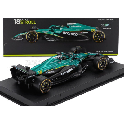 BURAGO ASTON MARTIN F1  AMR25 TEAM ARAMCO COGNIZANT N 18 SEASON 2025 LANCE STROLL - WITH PILOT AND SHOWCASE - GREEN BLACK 1/43