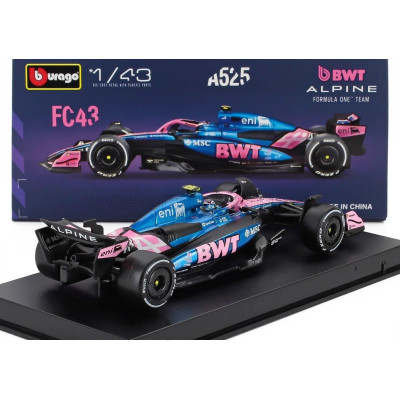 BURAGO ALPINE F1  A525 TEAM BWT ALPINE N 43 SEASON 2025 FRANCO COLAPINTO - WITH PILOT AND SHOWCASE - BLACK BLUE PINK 1/43