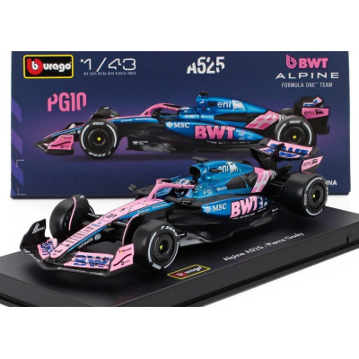 BURAGO ALPINE F1  A525 TEAM BWT ALPINE N 10 SEASON 2025 PIERRE GASLY - WITH PILOT AND SHOWCASE - BLACK BLUE PINK 1/43