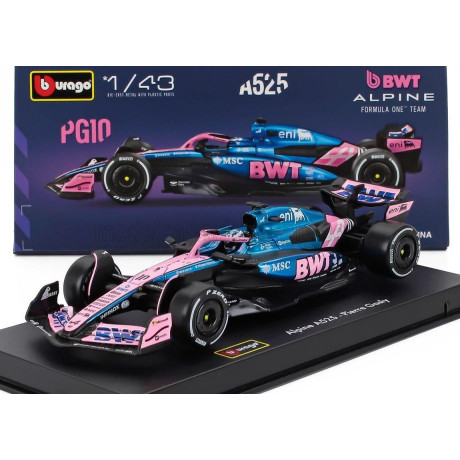 BURAGO ALPINE F1  A525 TEAM BWT ALPINE N 10 SEASON 2025 PIERRE GASLY - WITH PILOT AND SHOWCASE - BLACK BLUE PINK 1/43