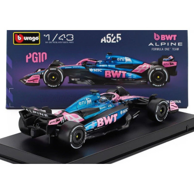 BURAGO ALPINE F1  A525 TEAM BWT ALPINE N 10 SEASON 2025 PIERRE GASLY - WITH PILOT AND SHOWCASE - BLACK BLUE PINK 1/43