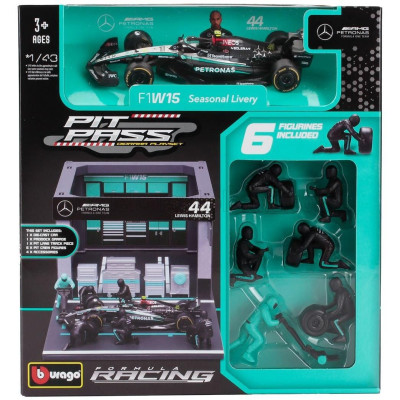 BURAGO MERCEDES GP F1  W15 EQ PERFORMANCE DIORAMA GARAGE PIT-STOP TEAM AMG PETRONAS MOTORSPORT N 44 SEASON 2024 LEWIS HAMILTON W