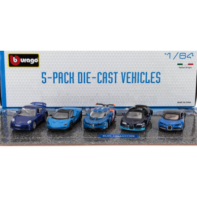 BURAGO PORSCHE 911 TURBO - LAMBORGHINI CENTENARIO - RENAULT ALPINE A110 - BUGATTI VEYRON 16.4 - CHIRON - BLUE 1/64