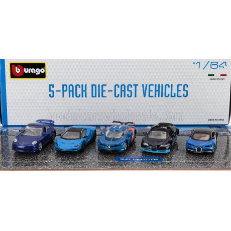 BURAGO PORSCHE 911 TURBO - LAMBORGHINI CENTENARIO - RENAULT ALPINE A110 - BUGATTI VEYRON 16.4 - CHIRON - BLUE 1/64