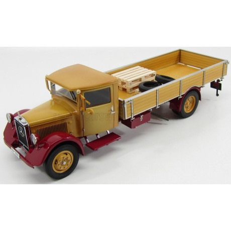 CMC MERCEDES BENZ LO2750 LKW PLATFORM TRUCK CASSONATO 1933 - YELLOW RED 1/18