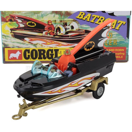 CORGI BATMAN BATBOAT + TRAILER WITH BATMAN AND ROBIN - BLACK 1/46