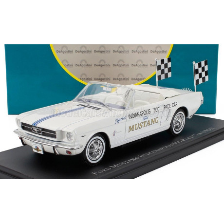EDICOLA FORD USA MUSTANG CABRIOLET OFFICIAL PACE CAR INDIANAPOLIS 500 1964 - WHITE BLUE 1/24