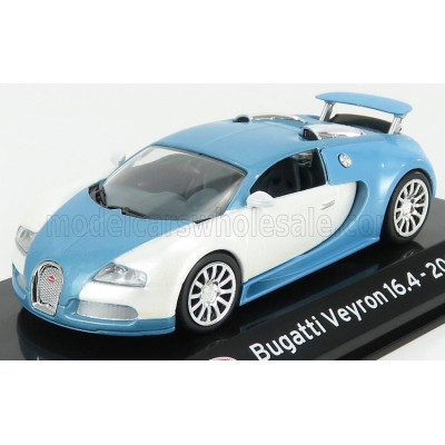 EDICOLA BUGATTI VEYRON 16.4 2005 - CON VETRINA - WITH SHOWCASE - LIGHT BLUE SILVER 1/43