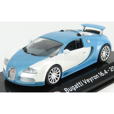 EDICOLA BUGATTI VEYRON 16.4 2005 - CON VETRINA - WITH SHOWCASE - LIGHT BLUE SILVER 1/43