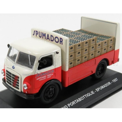 EDICOLA OM FIAT LEONCINO TRUCK PORTABOTTIGLIE SPUMADOR 1957 - TRANSPORT BOTTLE - RED WHITE 1/43