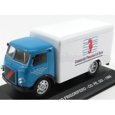 EDICOLA OM FIAT LEONCINO TRUCK FRIGORIFERO CONSORZIO PESCATORI DI GORO 1966 - LIGHT BLUE WHITE 1/43