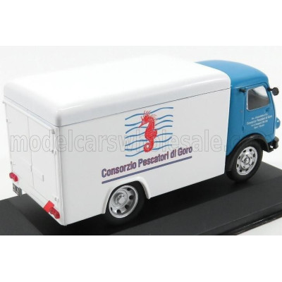 EDICOLA OM FIAT LEONCINO TRUCK FRIGORIFERO CONSORZIO PESCATORI DI GORO 1966 - LIGHT BLUE WHITE 1/43