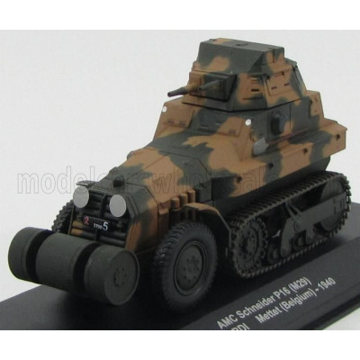 EDICOLA AMC SCHNEIDER TANK P16 (M29) 1ere' METTET BELGIUM 1940 - DAMAGE DISPLAY BOX - MILITARY CAMOUFLAGE 1/43