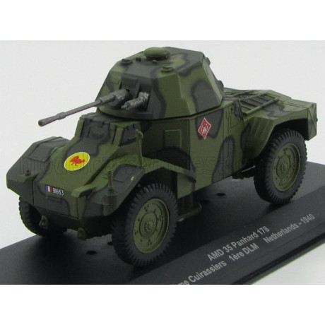 EDICOLA PANHARD AMD 35 178 TANK 6eme' CUIRASSIERS 1ere' DLM NETHERLANDS 1940 - DAMAGE DISPLAY BOX - MILITARY GREEN 1/43