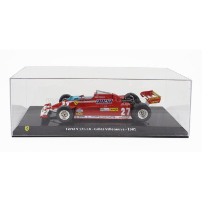 EDICOLA FERRARI F1  126CK N 27 SEASON 1981 GILLES VILLENEUVE - CON VETRINA - WITH SHOWCASE - RED SILVER 1/24