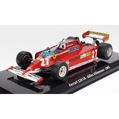 EDICOLA FERRARI F1  126CK N 27 SEASON 1981 GILLES VILLENEUVE - CON VETRINA - WITH SHOWCASE - RED SILVER 1/24