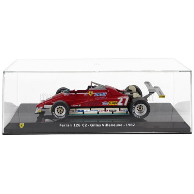 EDICOLA FERRARI F1  126C2 N 27 SEASON 1982 GILLES VILLENEUVE - CON VETRINA - WITH SHOWCASE - RED 1/24
