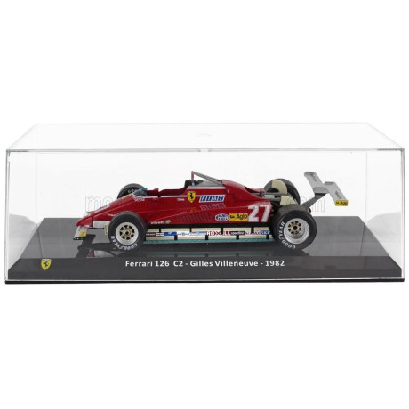 EDICOLA FERRARI F1  126C2 N 27 SEASON 1982 GILLES VILLENEUVE - CON VETRINA - WITH SHOWCASE - RED 1/24