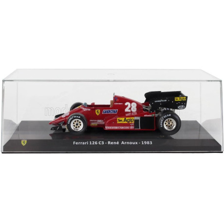 EDICOLA FERRARI F1  126C3 N 28 SEASON 1983 RENE ARNOUX - CON VETRINA - WITH SHOWCASE - RED 1/24