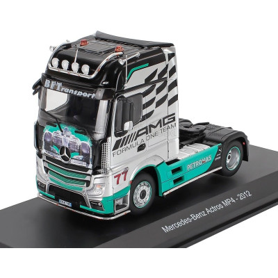 EDICOLA MERCEDES BENZ ACTROS MP4 1851 TRUCK N 77 TEAM MERCEDES-AMG PETRONAS F1 FORMULA ONE 2-ASSI 2012 - SILVER BLACK GREEN 1/43
