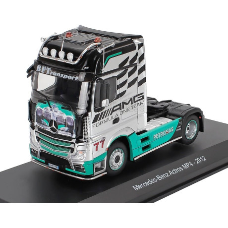 EDICOLA MERCEDES BENZ ACTROS MP4 1851 TRUCK N 77 TEAM MERCEDES-AMG PETRONAS F1 FORMULA ONE 2-ASSI 2012 - SILVER BLACK GREEN 1/43