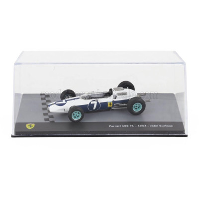 EDICOLA FERRARI F1  158 N 7 WORLD CHAMPION SEASON 1964 JOHN SURTEES - CON VETRINA - WITH SHOWCASE - WHITE BLUE 1/43