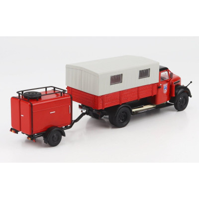 EDICOLA ROBUR GARANT 30 K TRUCK TELONATO FEUERWEHR WITH TANKER TRAILER EST GERMANY 1956 - RED GREY 1/43