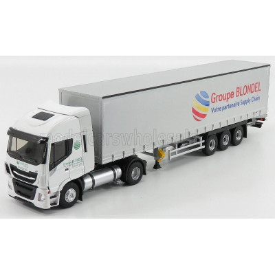 ELIGOR IVECO FIAT STRALIS 460NP TRUCK TELONATO GROUPE BLONDEL TRANSPORTS 2015 - WHITE SILVER 1/43
