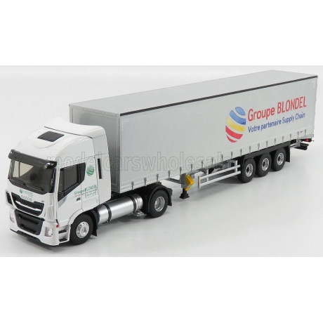 ELIGOR IVECO FIAT STRALIS 460NP TRUCK TELONATO GROUPE BLONDEL TRANSPORTS 2015 - WHITE SILVER 1/43