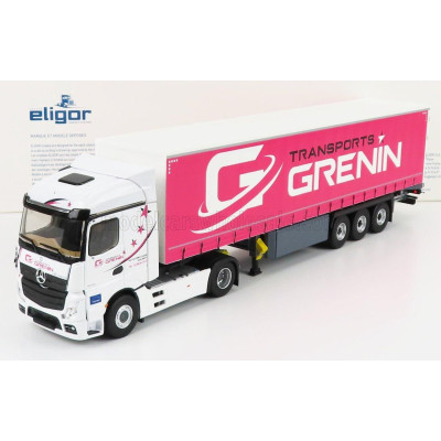 ELIGOR MERCEDES BENZ ACTROS 2 1848 TRUCK TELONATO GRENIN TRANSPORTS 2018 - WHITE RED 1/43