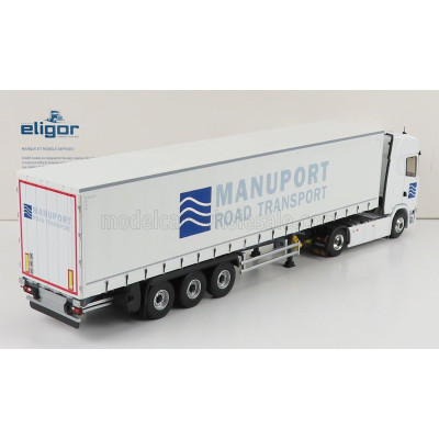 ELIGOR SCANIA S500 V8 TRUCK TELONATO MANUPORT TRANSPORTS 2018 - WHITE BLUE 1/43