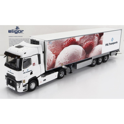 ELIGOR RENAULT T-LINE HIGH TRUCK SEMI-FRIGO FSL TRANSPORTS 2021 - WHITE PINK 1/43