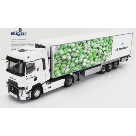 ELIGOR RENAULT T-LINE HIGH TRUCK SEMI-FRIGO FSL TRANSPORTS 2021 - WHITE GREEN 1/43